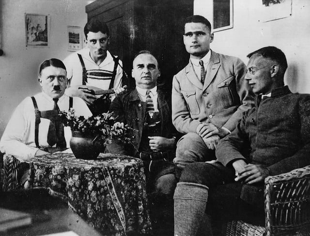 Adolf Hitler, Emil Maurice, Hermann Kriebel, Rudolf Hess, and Friedrich Weber at Landsberg Prison.