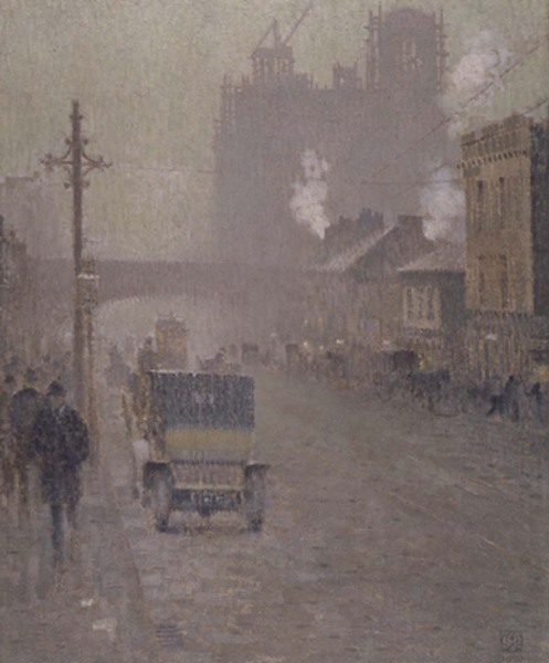 An oil painting of Oxford Road, Manchester in 1910 by Valette