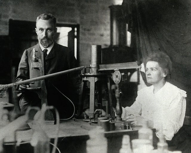 Pierre and Marie Curie in their Paris laboratory, before 1907