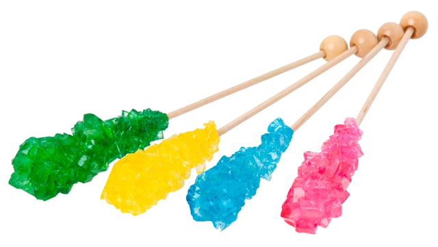 Rock candy is simply sugar, with optional coloring or flavor.