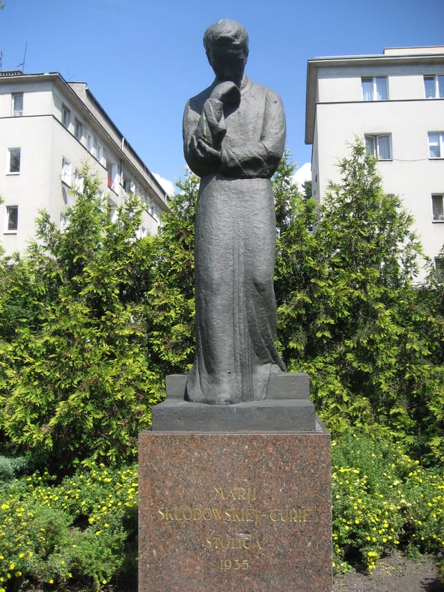 1935 statue, facing the Radium Institute, Warsaw