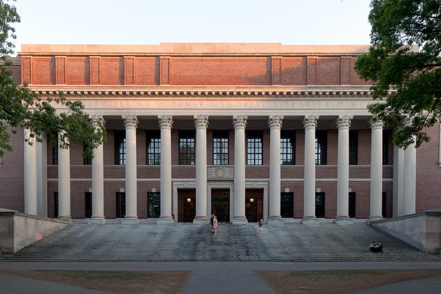 Widener Library anchors the Harvard University Library system.