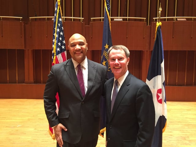 U.S. Representative for Indiana's 7th congressional district, André Carson (left) with Indianapolis Mayor Joe Hogsett in 2016.