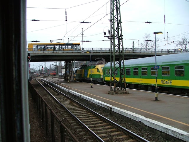 Győr train station under the Baross Bridge in 2008