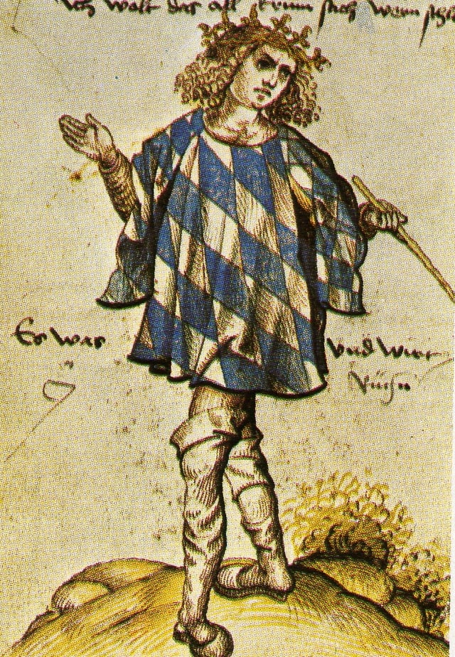Bavarian herald Joerg Rugenn wearing a tabard of the arms around 1510