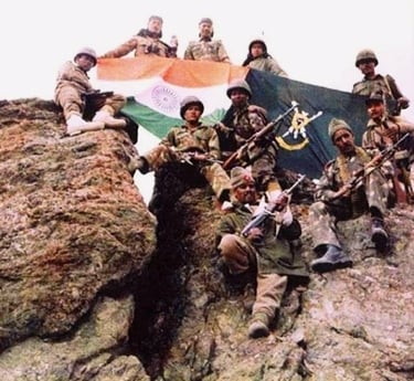 Indian soldiers after winning a battle during the Kargil War
