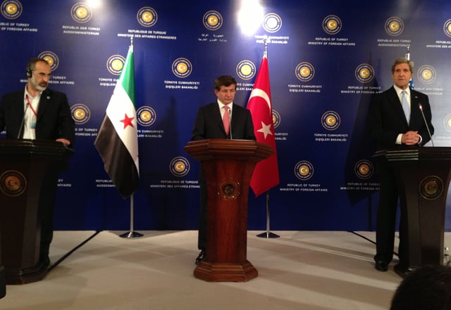 Davutoğlu with John Kerry and Syrian Opposition Council Chairman Moaz al-Khatib in İstanbul, May 2013