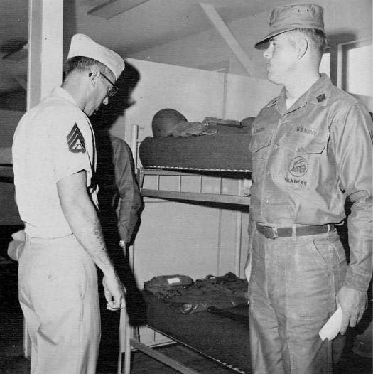 USMC barracks inspection during NMCB 74's military training at Camp Lejeune in March 1968 (USN)