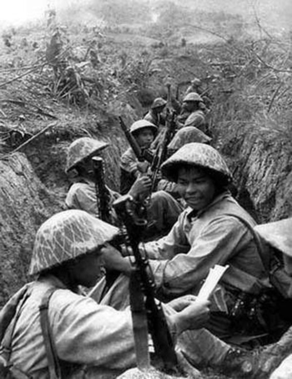 Việt Minh troops at Dien Bien Phu, 1954, in one of Vauban's parallel trenches