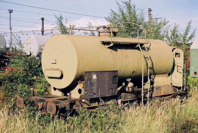 A tank car made from bent and welded steel plates.