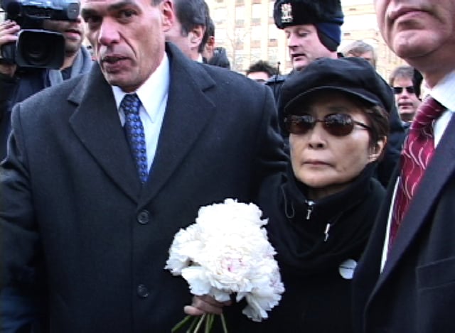 Ono delivering flowers to Lennon's memorial Strawberry Fields in Central Park on the 25th anniversary of his death, December 8, 2005.