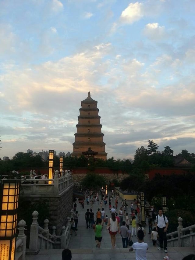 The Giant Wild Goose Pagoda, Chang'an (modern-day Xi'an), built in 652, repaired by Empress Wu Zetian in 704.