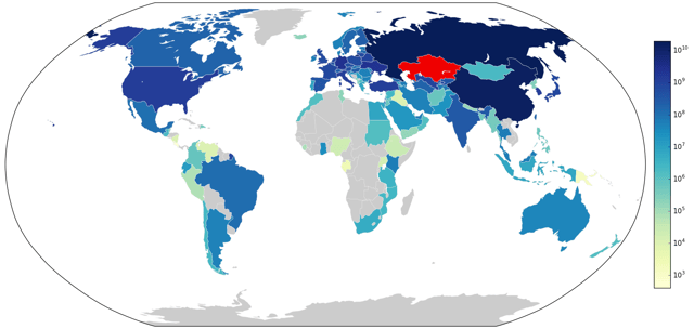 A map of Kazakhstan's imports, 2013