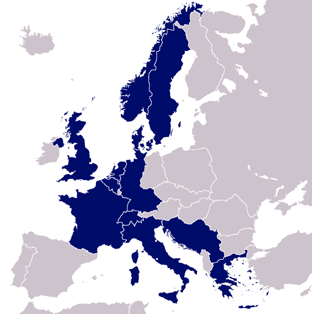 The 12 founding member states of CERN in 1954
