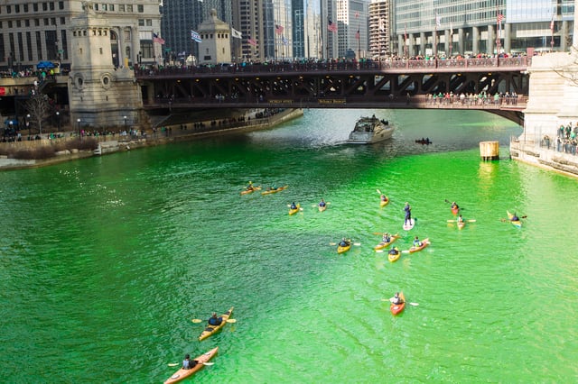 The Chicago River dyed green