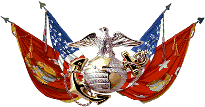 Eagle, Globe and Anchor along with the U.S. flag, the Marine Corps flag and the Commandant's flag