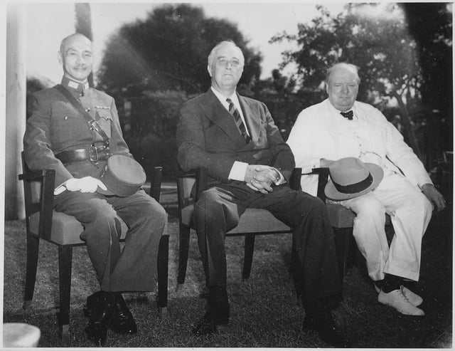 Chiang with Franklin D. Roosevelt and Winston Churchill in Cairo, Egypt, November 1943