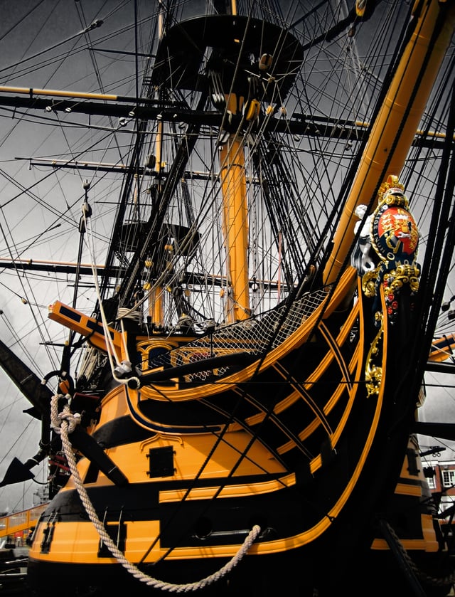 HMS Victory, Nelson's flagship at Trafalgar, is still a commissioned Royal Navy ship, although she is now permanently kept in dry-dock