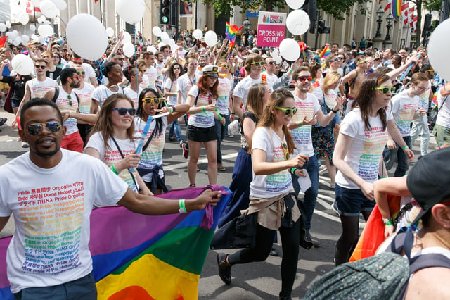 Google employees marching in the Pride in London parade in 2016