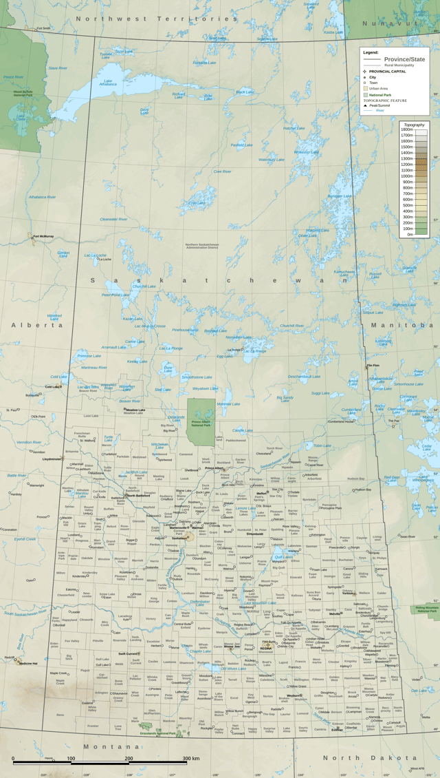 Topographic map of Saskatchewan