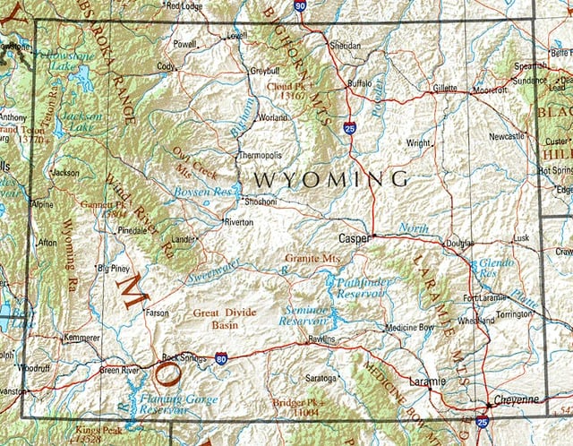 Wyoming terrain map