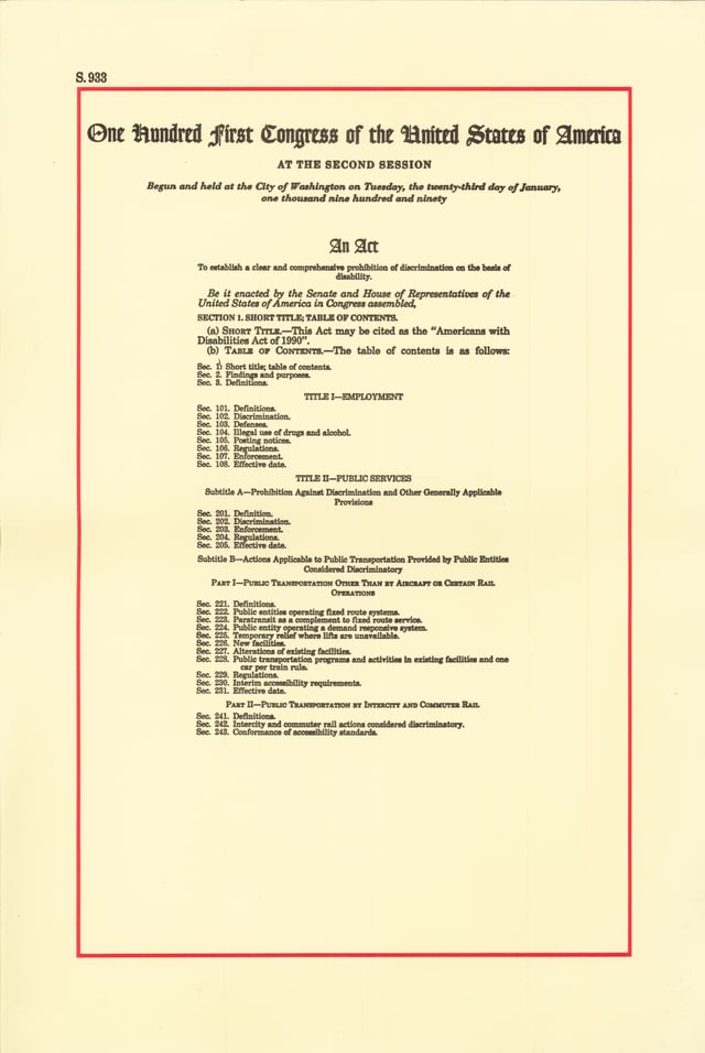 Americans with Disabilities Act of 1990, Page 1