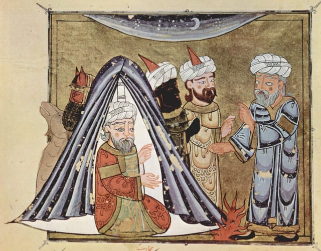 Arabic miniature dibicting Al-Harith from Maqamat of al-Hariri