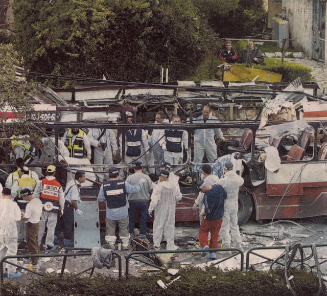 The aftermath of a bus bombing in Haifa in 2003.