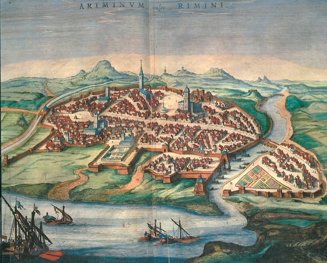 View of Rimini, engraving by Georg Braun (1572)