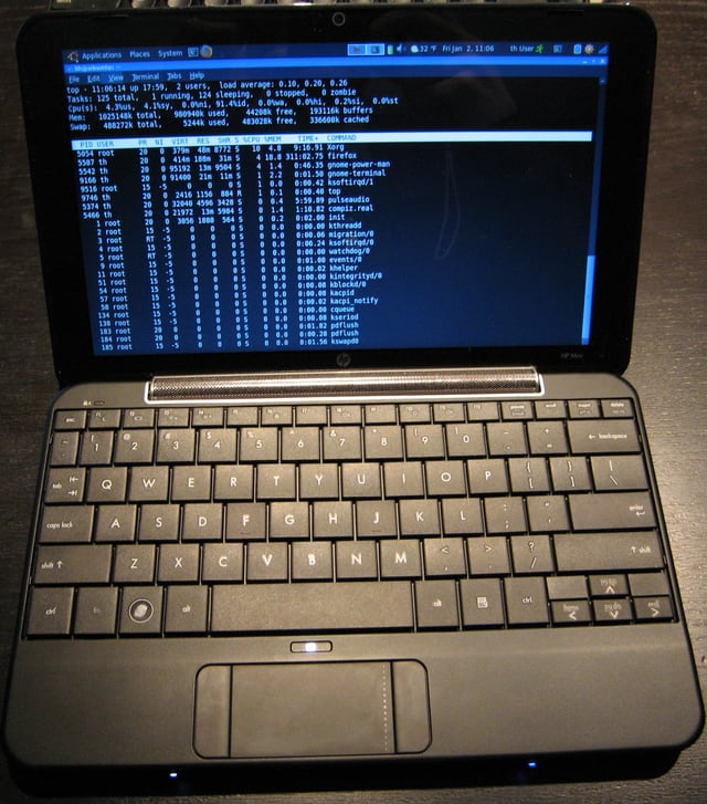 A Hewlett-Packard Mini 1000 netbook computer, a type of notebook computer