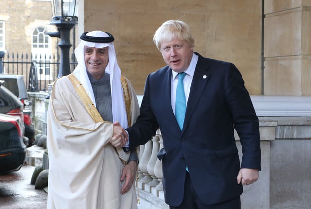 Foreign Minister Adel al-Jubeir with then British Foreign Secretary Boris Johnson (now Prime Minister) in London, 16 October 2016