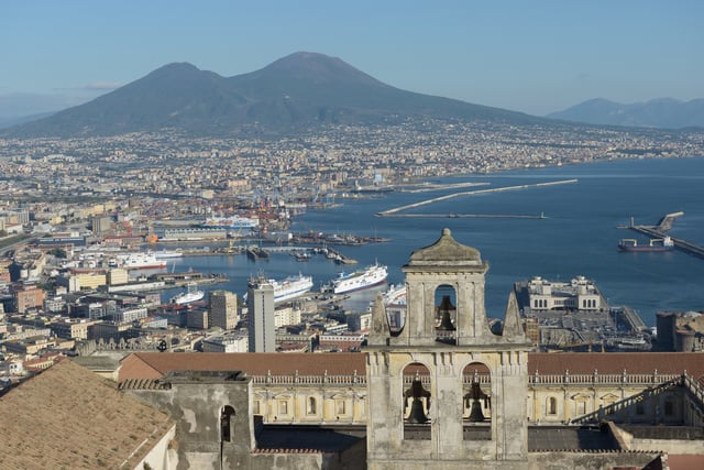 View of Naples with Mount Vesuvius.
