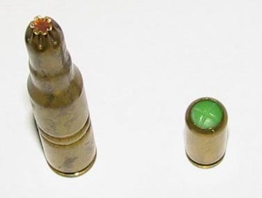 Blank cartridges:7.62×51mm NATO (left)9×19mm Parabellum (right).