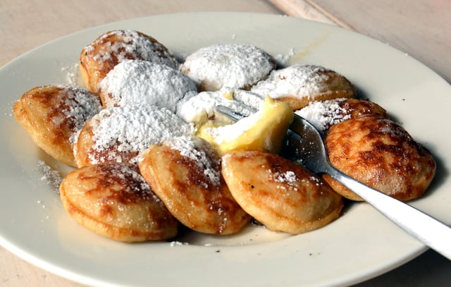Poffertjes are made in a special, so-called, poffertjespan