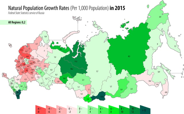 Natural population growth rate in Russia, 2015