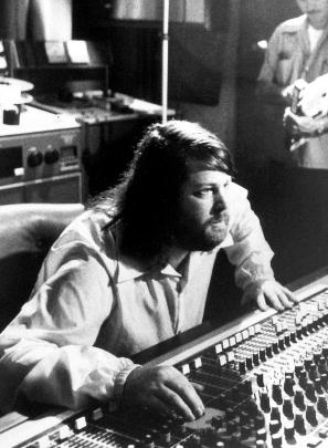 Brian Wilson at a mixing board in Brother Studios, 1976