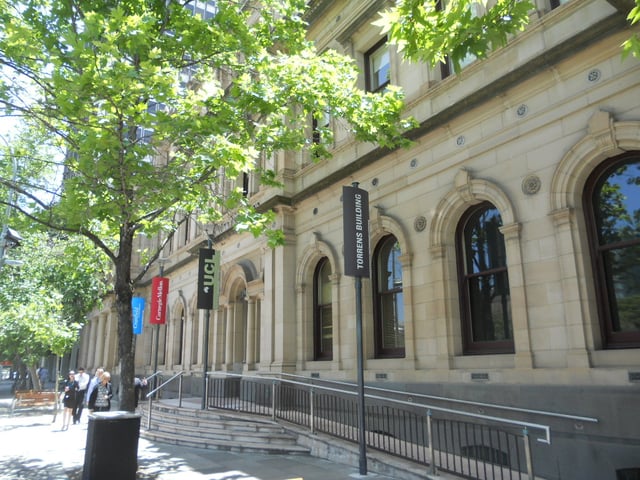 Historic Torrens Building in Victoria Square houses campuses of several international universities operating in South Australia.