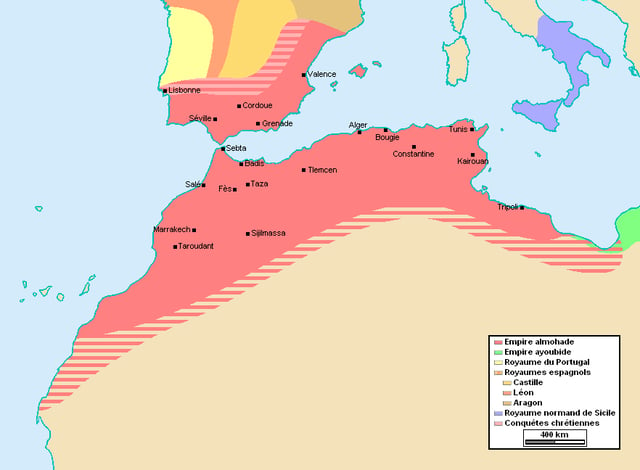 The Almohad realm at its greatest extent, c. 1212
