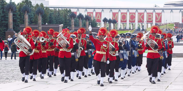 Indian army band in Russia during the Moscow Victory Day Parade.