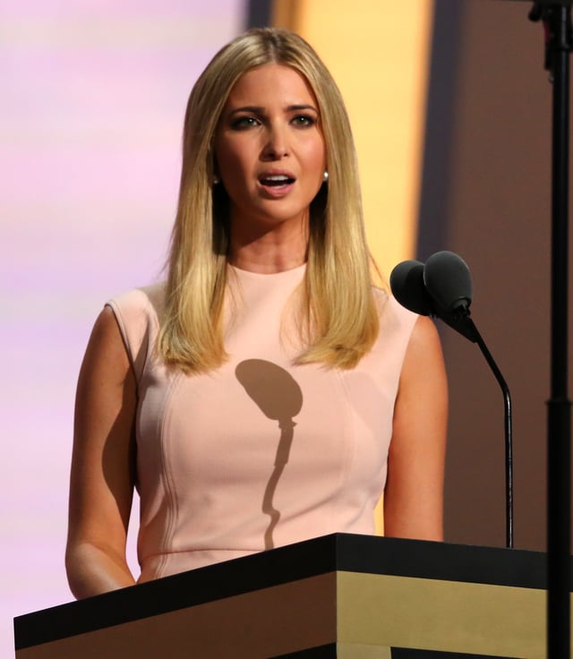 Ivanka Trump introducing her father, Donald Trump, immediately before the latter's speech
