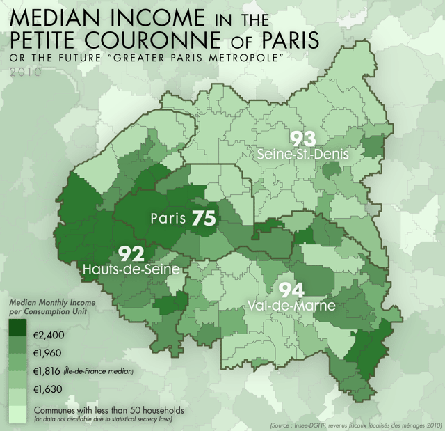 Median income in Paris and its nearest departments