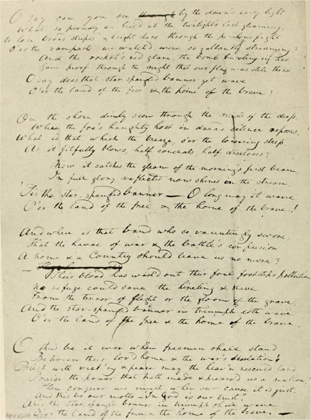 Francis Scott Key's original manuscript copy of his "Defence of Fort M'Henry" poem. It is now on display at the Maryland Historical Society.