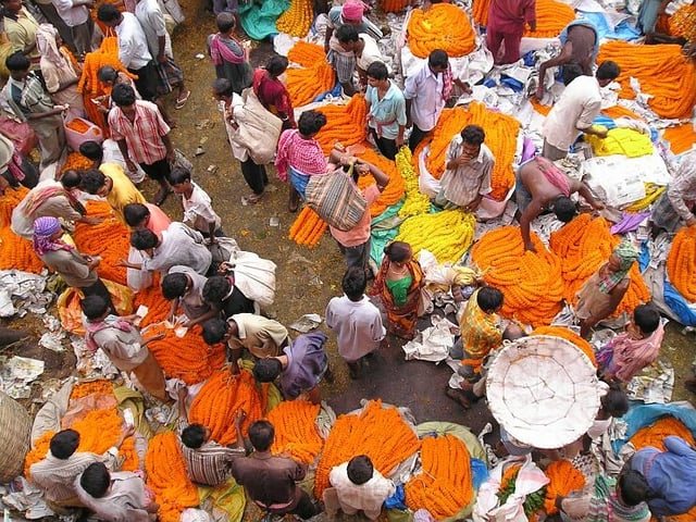 Flower hawkers in a road side markt