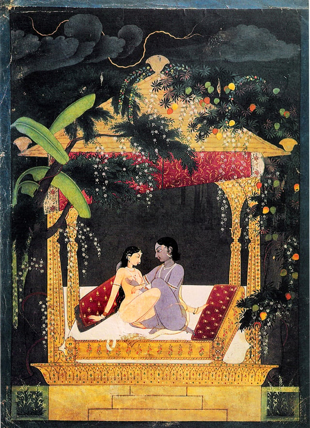 Hindu god Krishna and his consort Radha making love