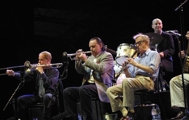 Woody Allen with Jerry Zigmont and Simon Wettenhall performing at Vienne Jazz Festival, Vienne, France, September 20, 2003