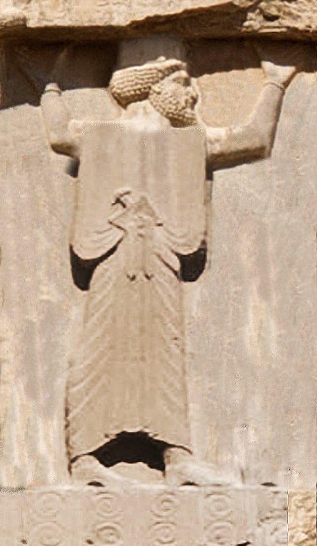 A Persian soldier of the Achaemenid army. Detail of the tomb of Xerxes I at Naqsh-e Rostam, circa 480 BC.