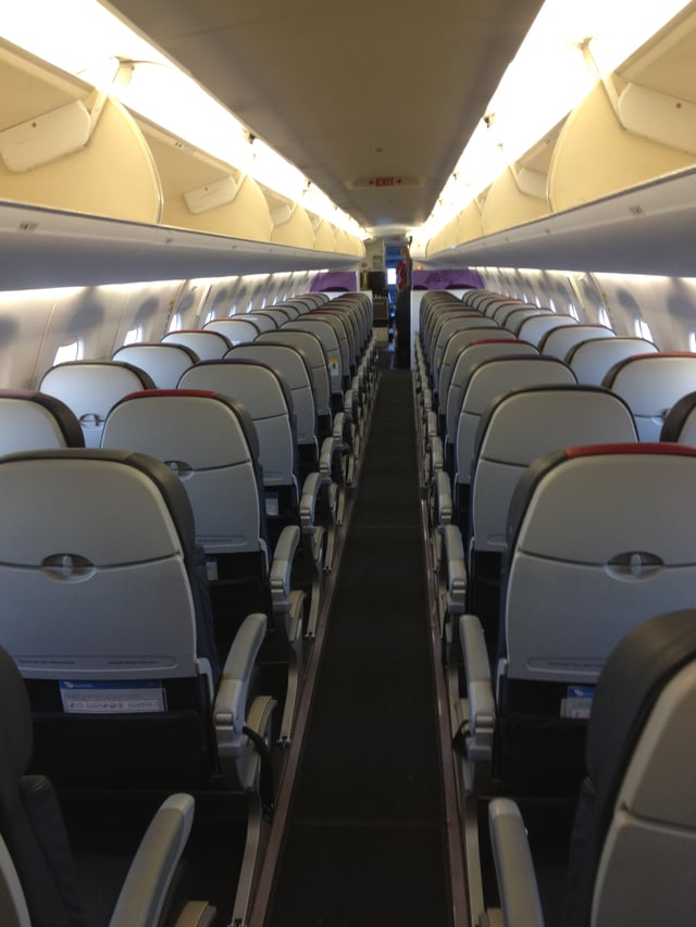 Four-abreast seating in a Virgin Australia E190.