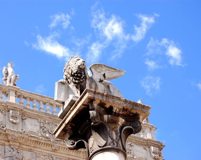 The Lion of Saint Mark, located in Piazza delle Erbe, symbol of Venetian Republic