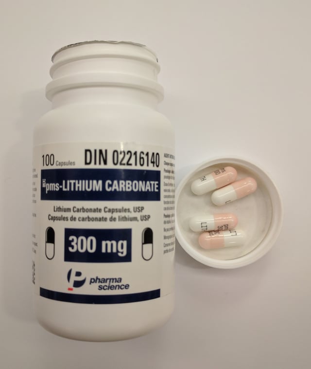 A bottle of lithium capsules
