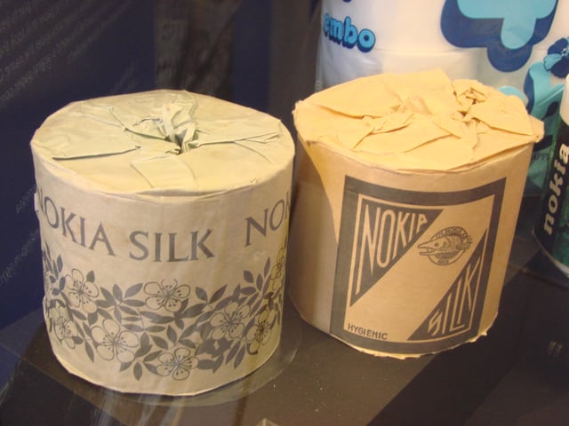 Rolls of toilet paper produced by Nokia in the 1960s, Museum Centre Vapriikki, Tampere